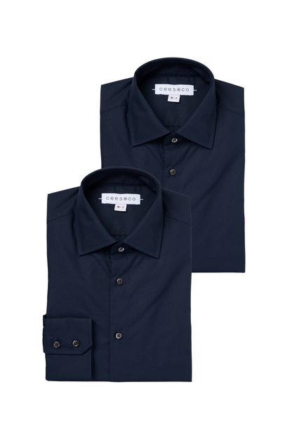 Bundel 2 stuks - Donkerblauw Overhemd Slim fit Stretch