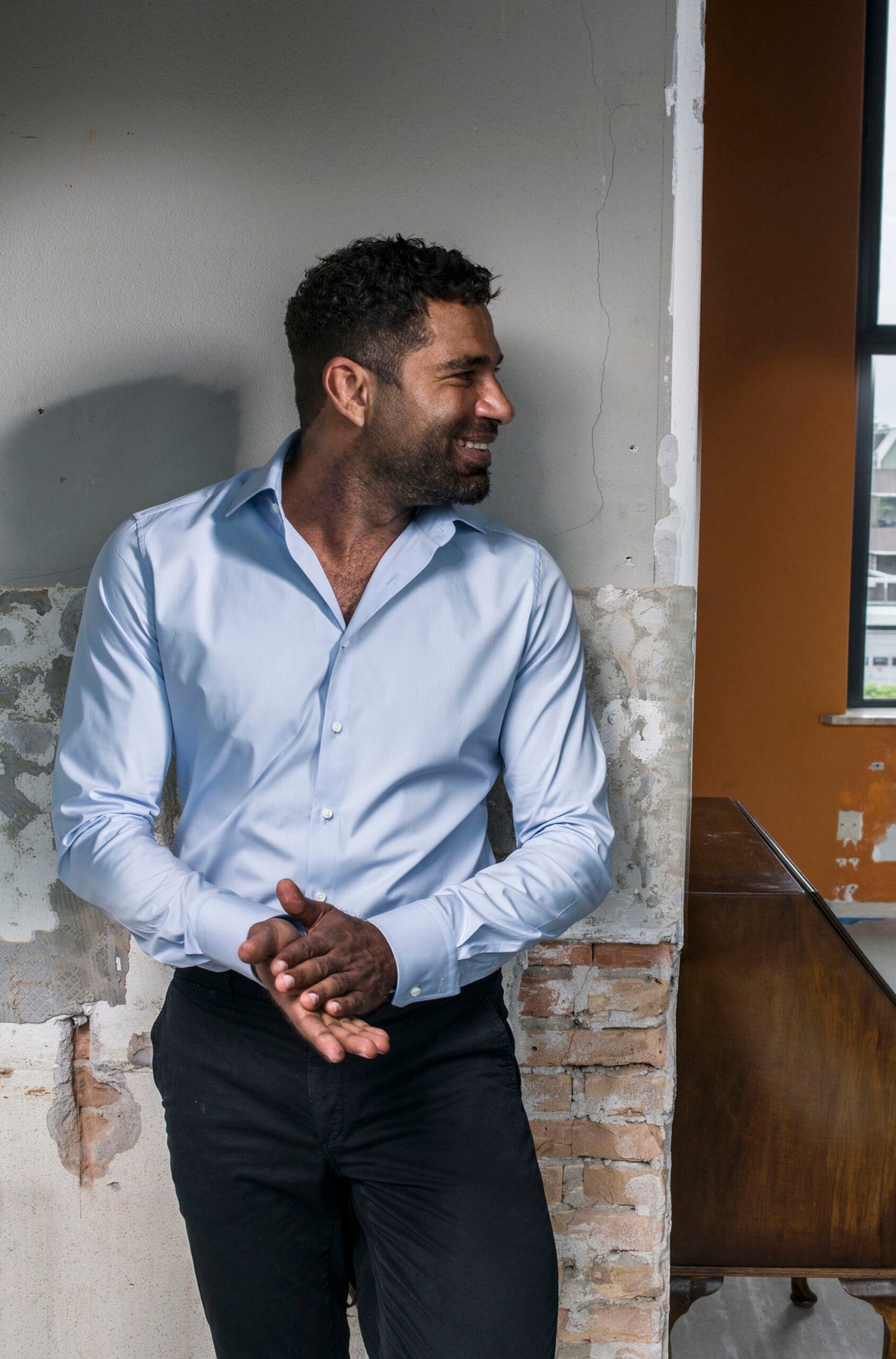 Lichtblauw overhemd heren slim fit stretch