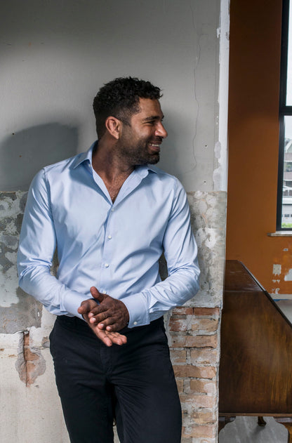 Lichtblauw overhemd heren slim fit stretch